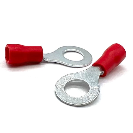 Boltsandnuts.Com Ring Terminal, 1/4 in Stud Size, 16 AWG, 600 V, PVC, Vinyl Insulated, Red, 50 PK EL-2216-RING25-VR-50